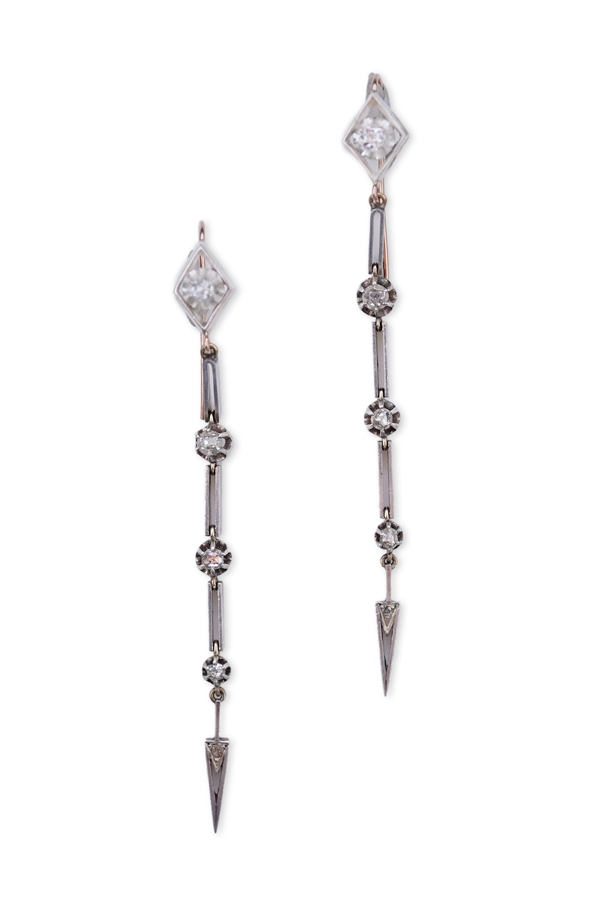 A pair of diamond earrings, late 19th century composite